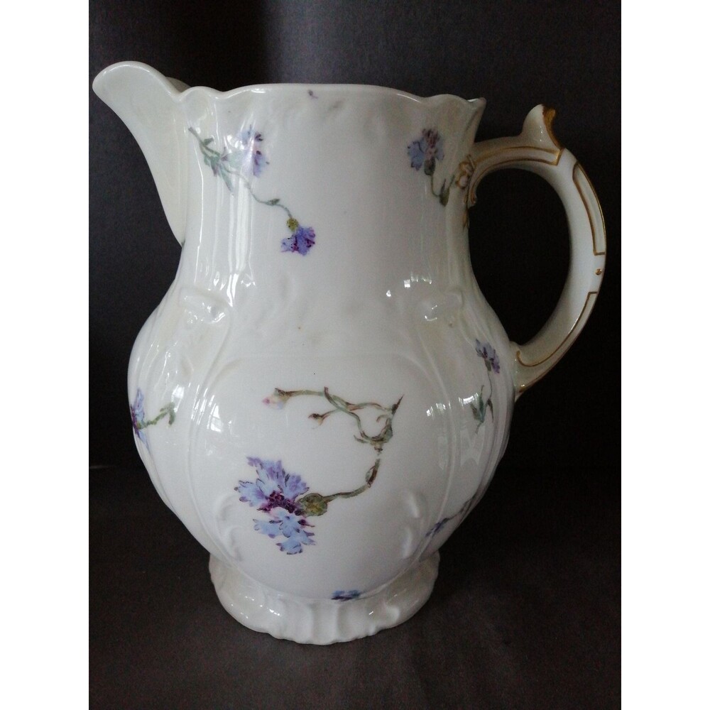Antique Limoges France White Vase Pitcher Blue Floral Marked Charles Haviland